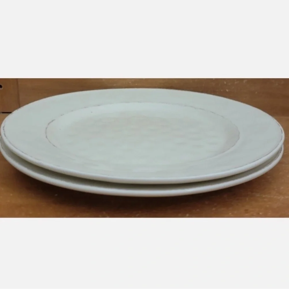 Pier 1 Martillo Stoneware 11” Dinner Plates Replacements White Cream Set of 2
